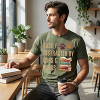 Load image into Gallery viewer, Easily Distracted by Dogs and Books DTG Printing T-Shirt | Soft Feel, Seamless Collar, Wide Color Range